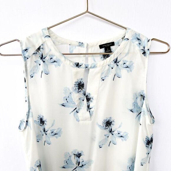 Ann Taylor White Blue Floral Sleeveless Top Medium - Picture 2 of 7